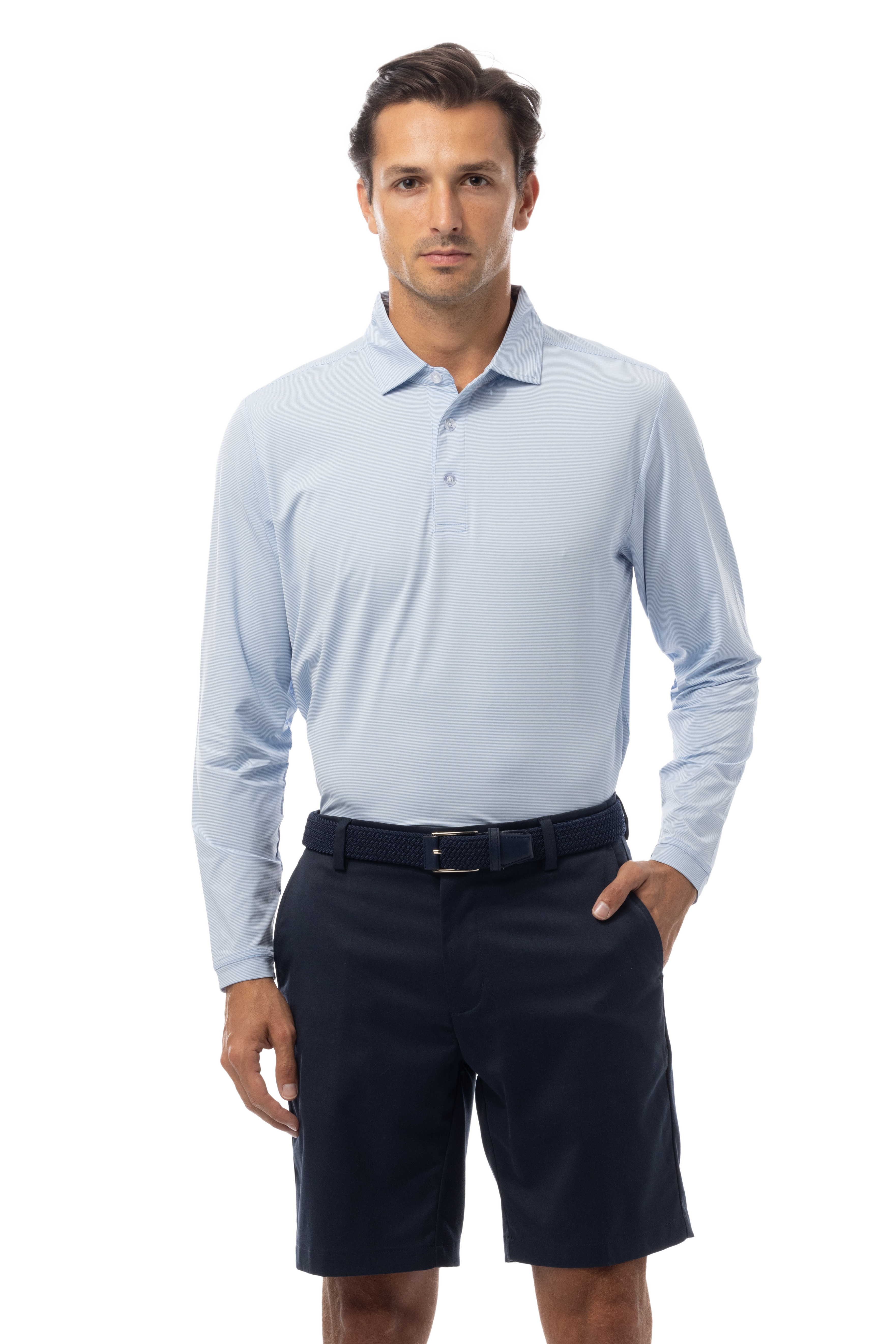 MEN'S SOLMELANGE ICE MINI-STRIPE POLO. MALIBU. 900841MM - SanSoleil