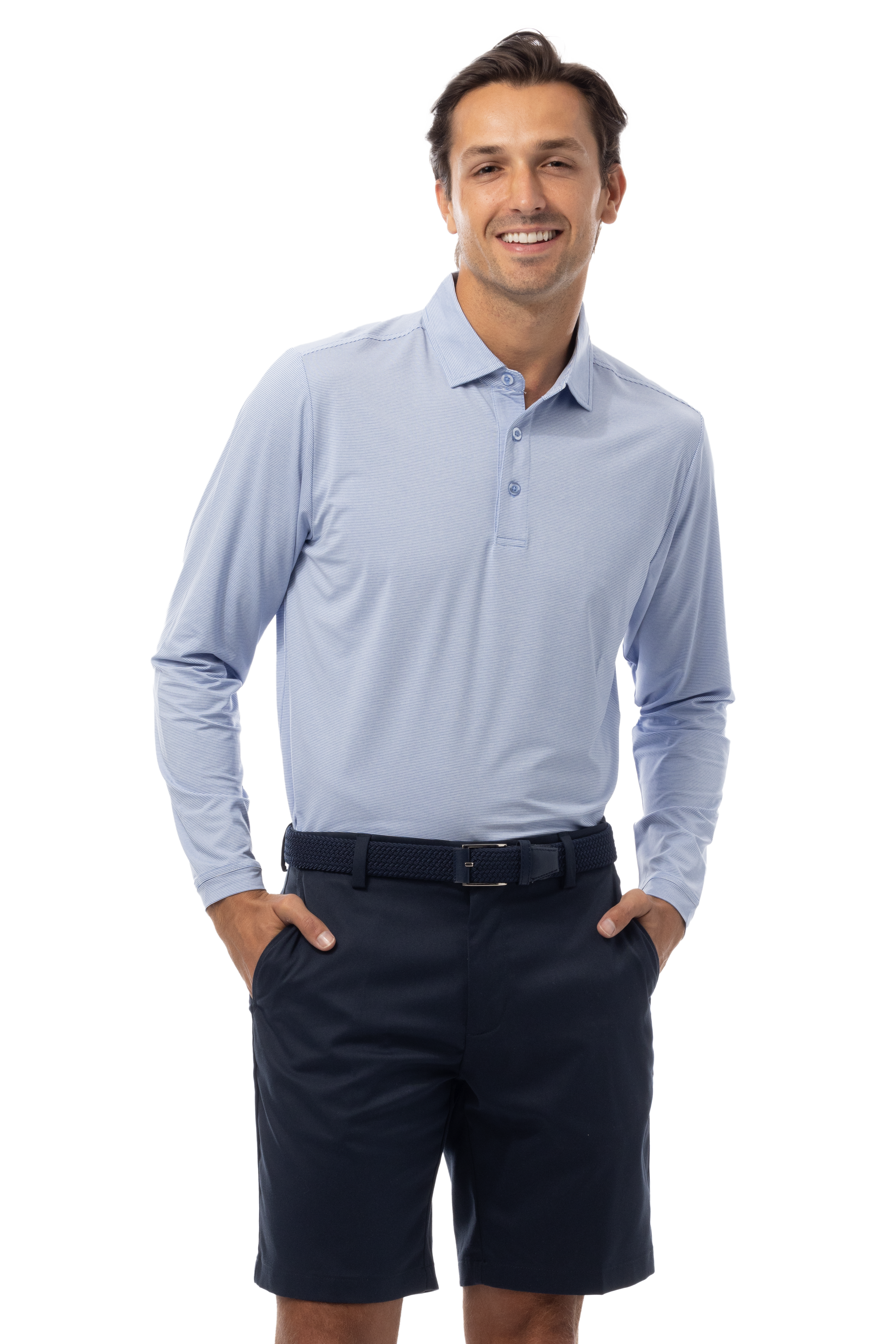 MEN'S SOLMELANGE ICE MINI-STRIPE POLO. PERI-WHITE. 900841MM - SanSoleil