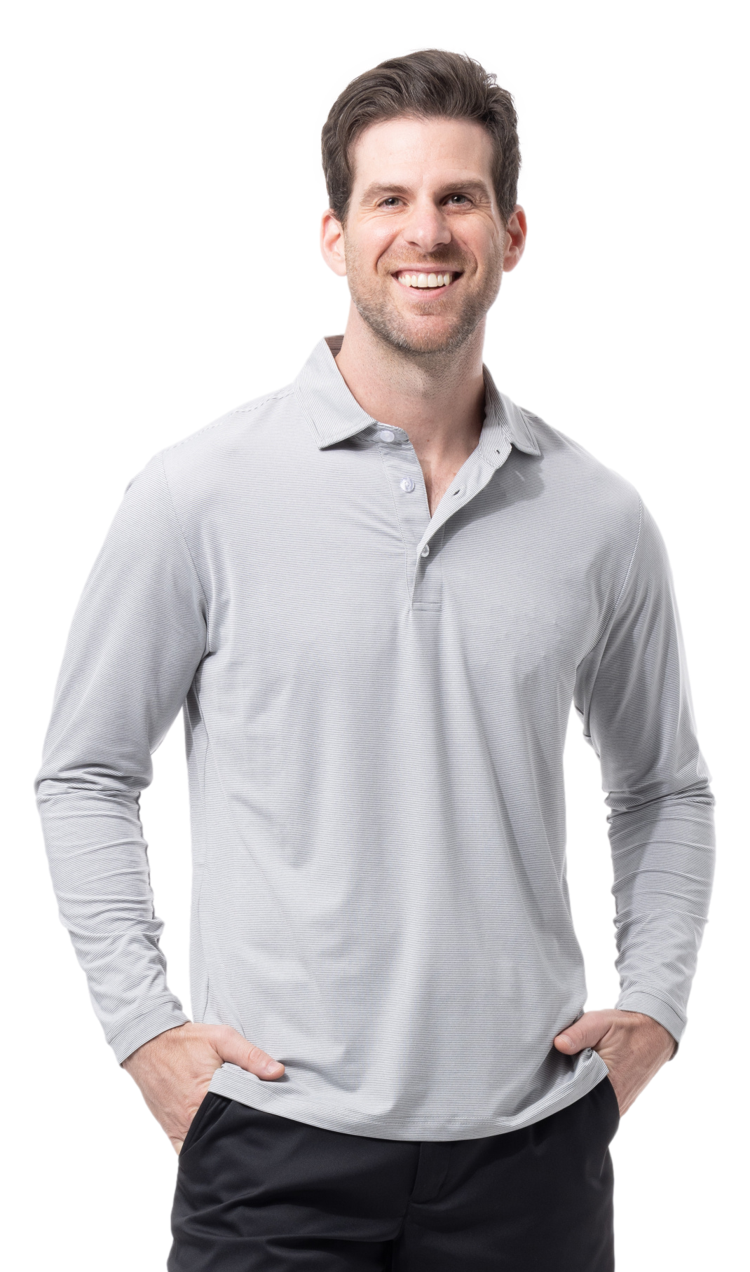MEN'S SOLMELANGE ICE MINI-STRIPE POLO. DOVE. 900841MM - SanSoleil