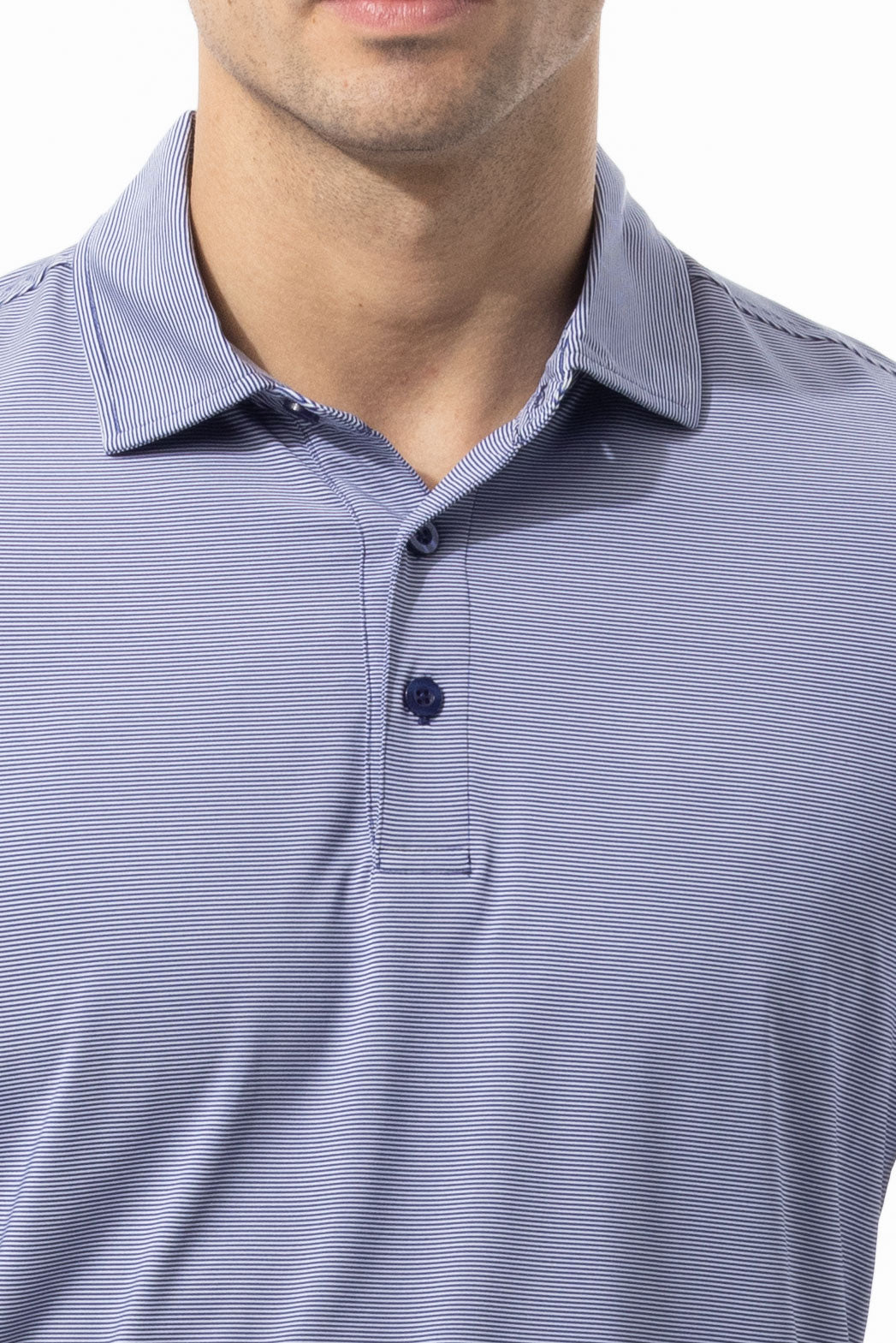 MEN'S SOLMELANGE ICE MINI-STRIPE POLO. MIDNIGHT WHITE. 900841MM - SanSoleil