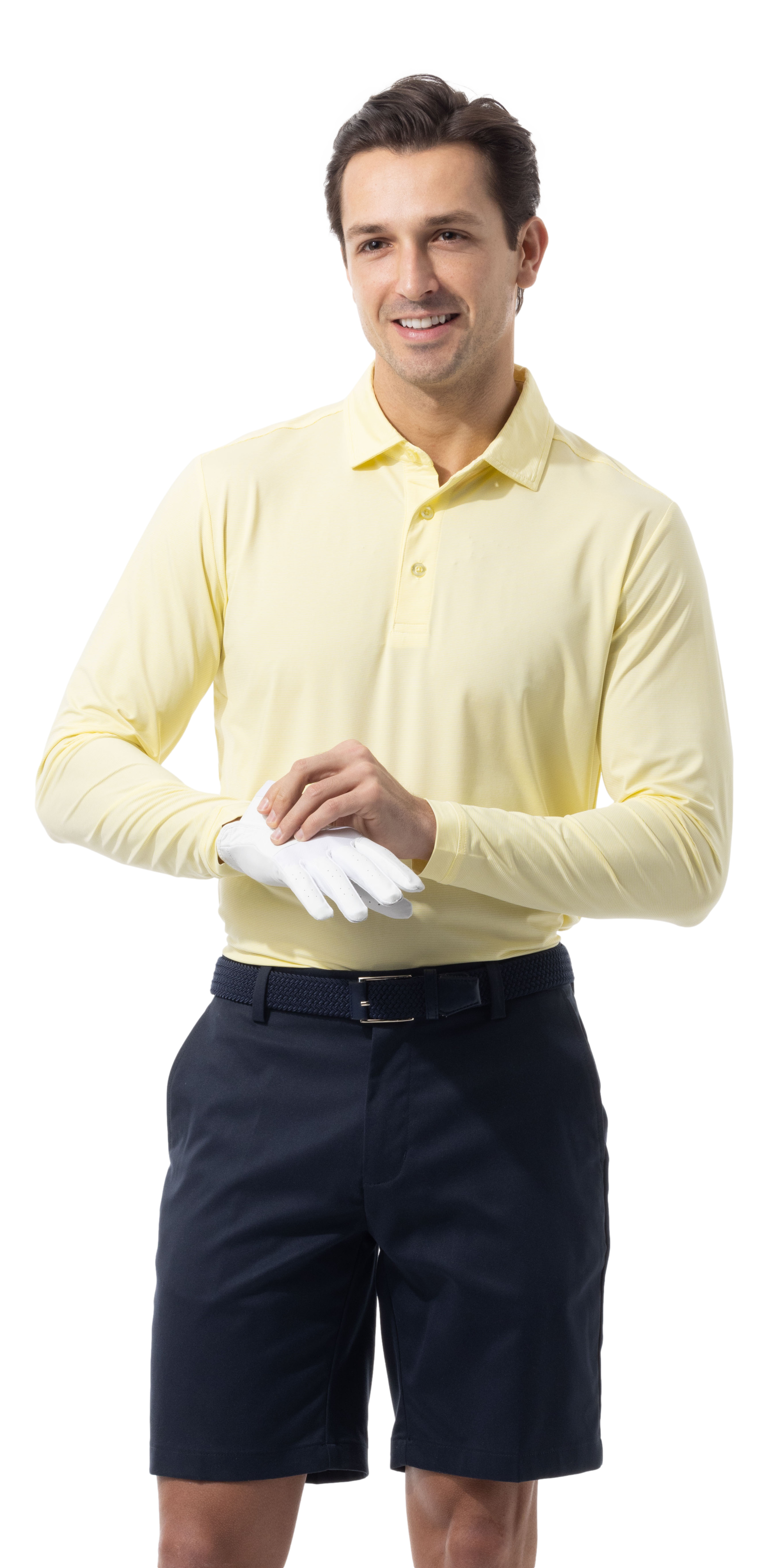 MEN'S SOLMELANGE ICE MINI-STRIPE POLO. YELLOW WHITE. 900841MM - SanSoleil