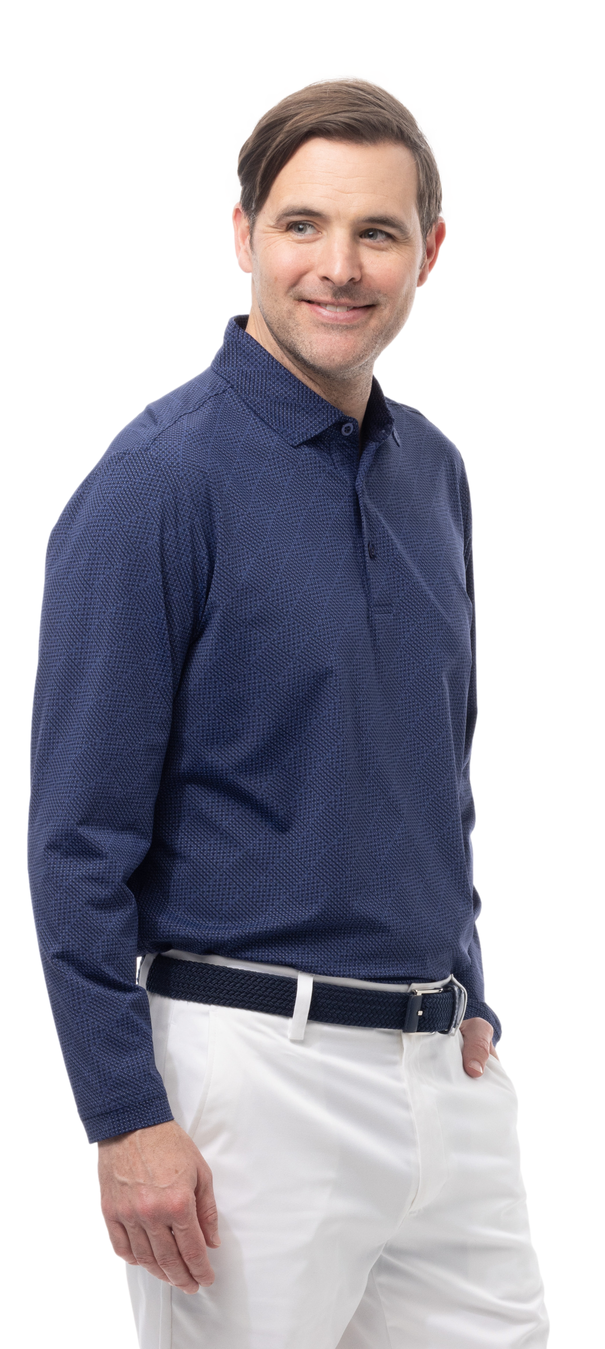 MEN'S SOLAIR COOL PRINT LONG-SLEEVE POLO. BETSY. NAVY. 900841P - SanSoleil