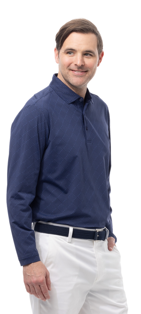 MEN'S SOLAIR COOL PRINT LONG-SLEEVE POLO. BETSY. NAVY. 900841P - SanSoleil