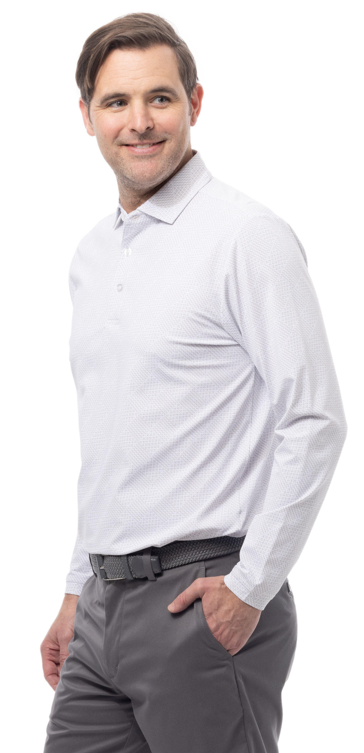 MEN'S SOLAIR COOL PRINT LONG-SLEEVE POLO. BETSY. WHITE. 900841P - SanSoleil