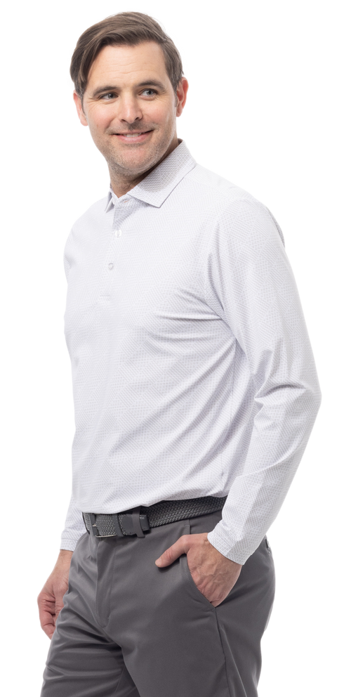 MEN'S SOLAIR COOL PRINT LONG-SLEEVE POLO. BETSY. WHITE. 900841P - SanSoleil