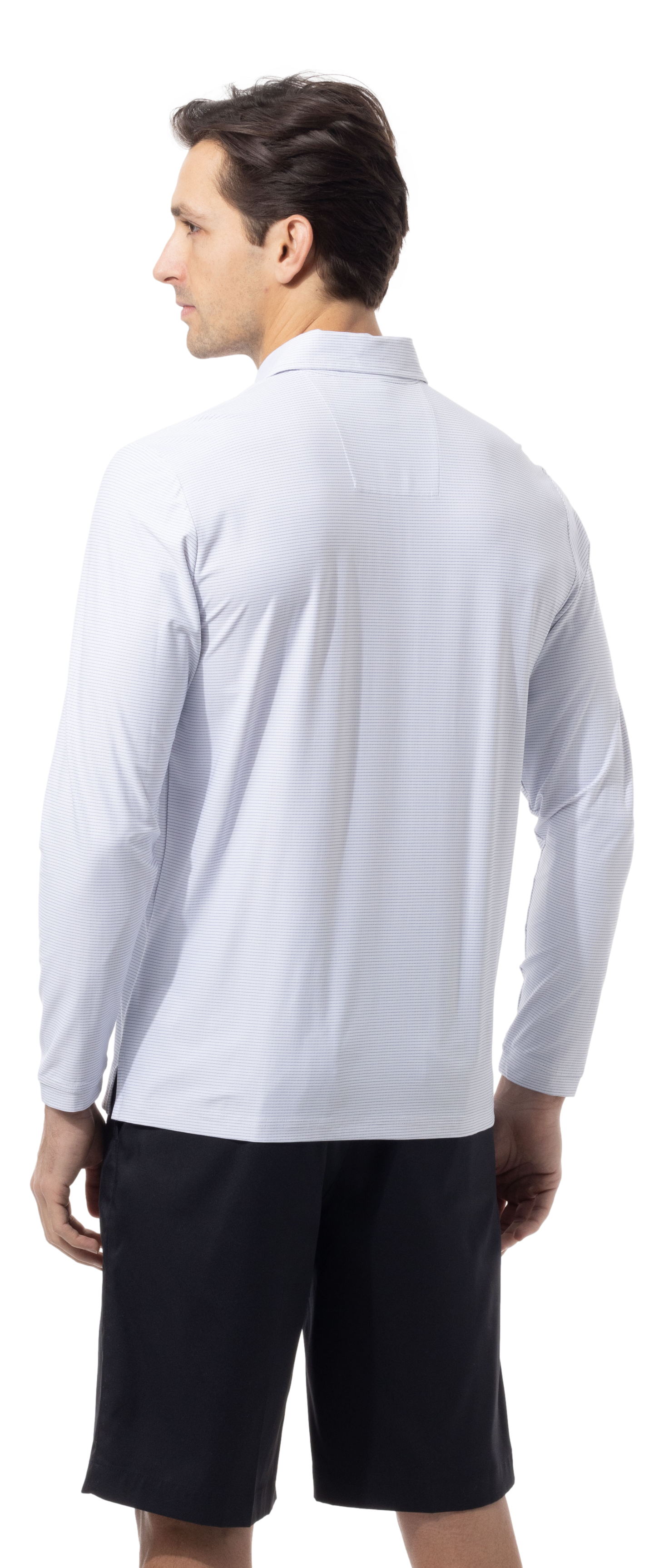 SANSOLEIL'S MEN'S SOLAIR LONG SLEEVE POLO. WHITE BLACK. STRIPE. 900841S - SanSoleil