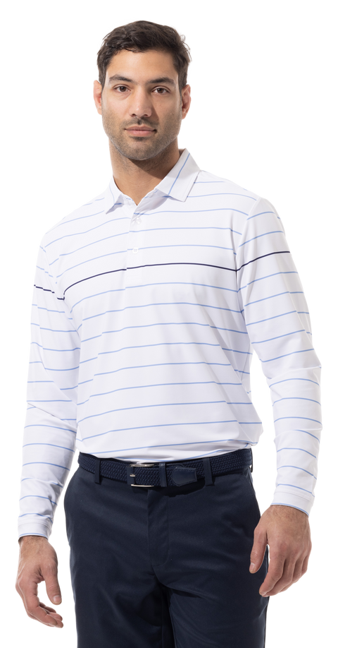 Soltek Ice Long Sleeve Polo 900841-White, Chambray, Midnight Blue, Stripe