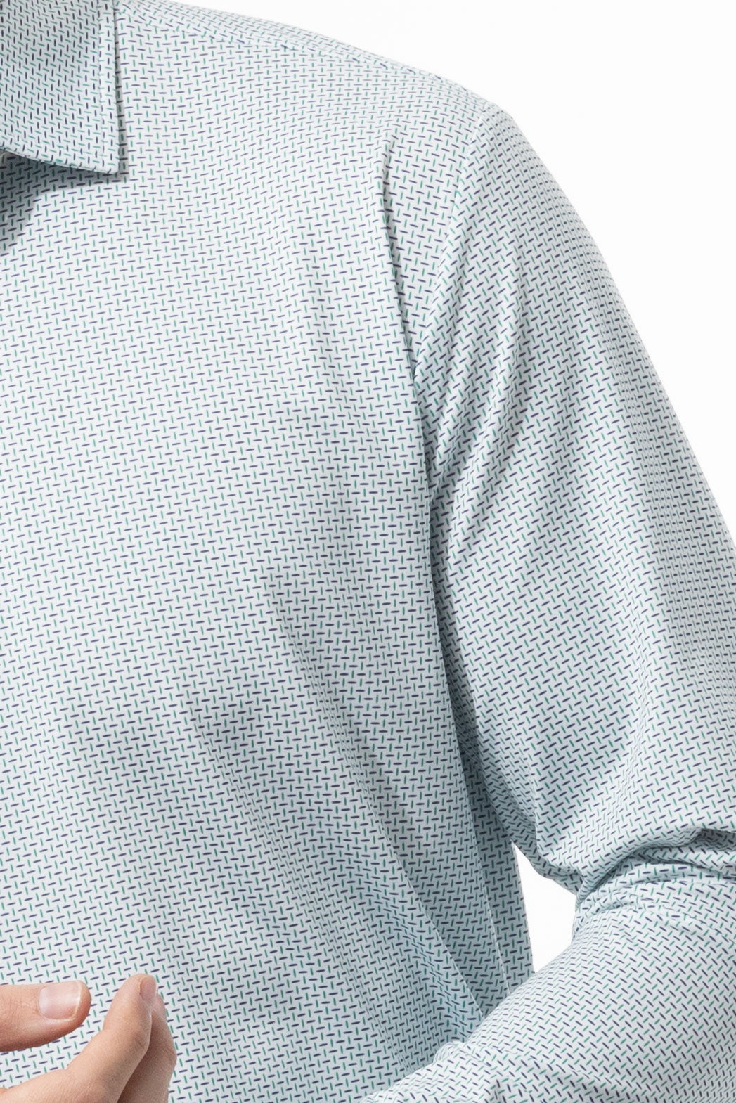 SANSOLEIL'S MEN'S LONG SLEEVE PRINT POLO. MATRIX. GREEN NAVY. 900841 - SanSoleil