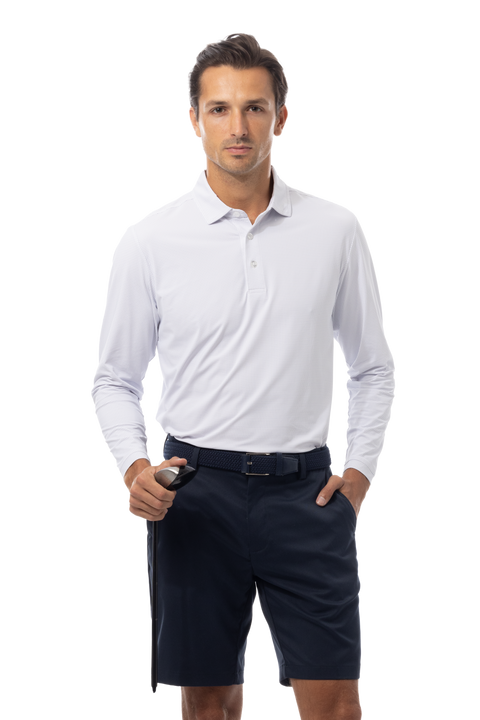 SANSOLEIL'S MEN'S SOLAIR LONG SLEEVE POLO. WHITE NAVY - 900841A