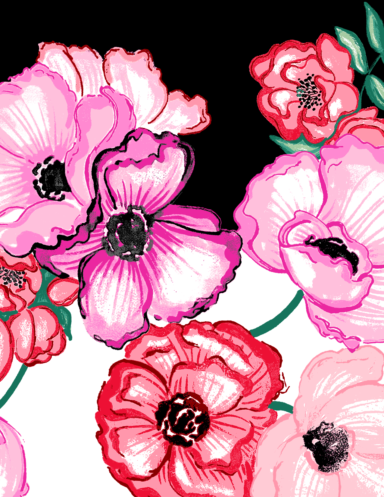 SOLCOOL 1/4 ZIP MOCK. POPPY PATCH. BLACK. 900463 - SanSoleil