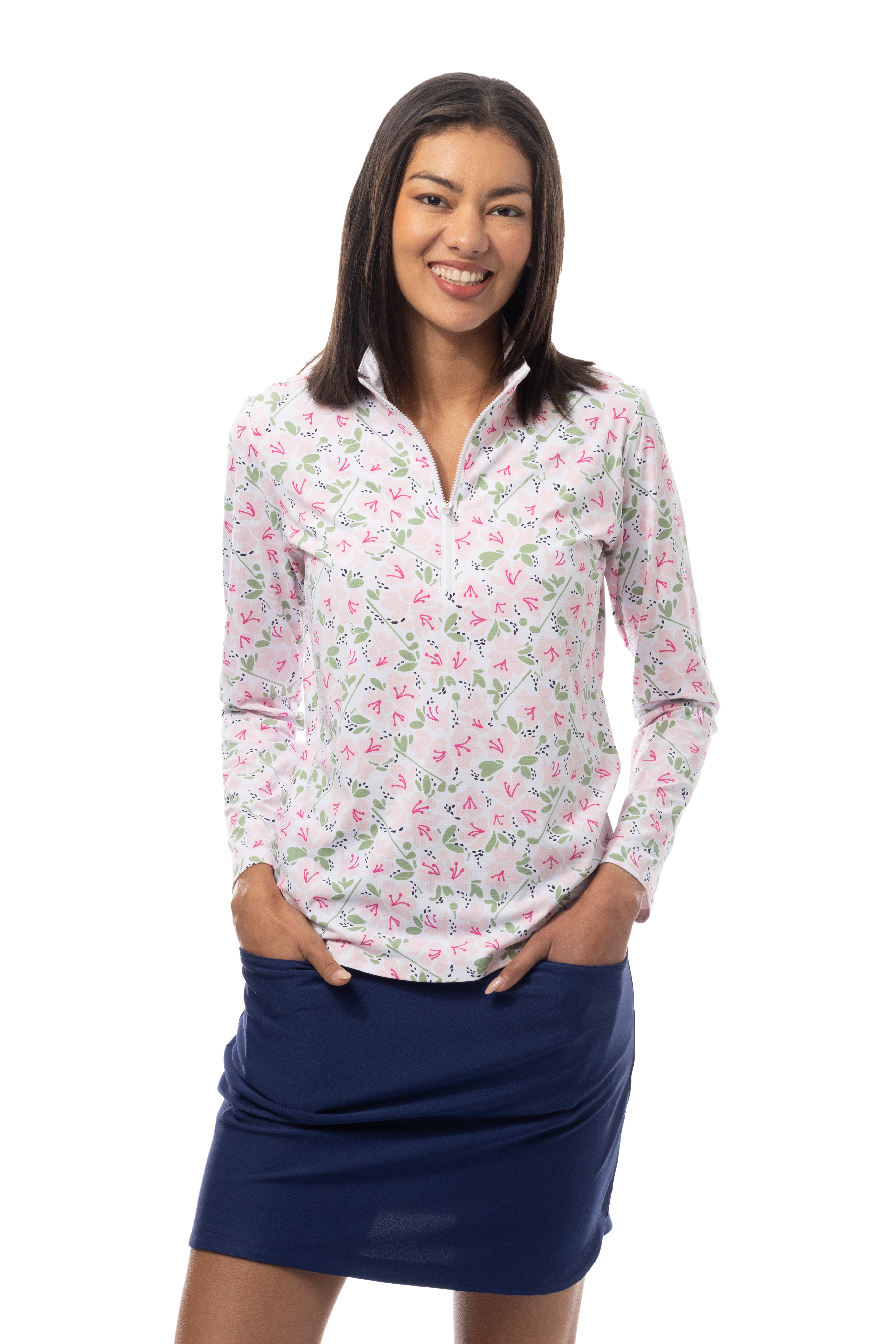 SANSOLEIL COOL ULTRA-MESH ZIP MOCK. PUTTERCUP. PINK. 900653 - SanSoleil