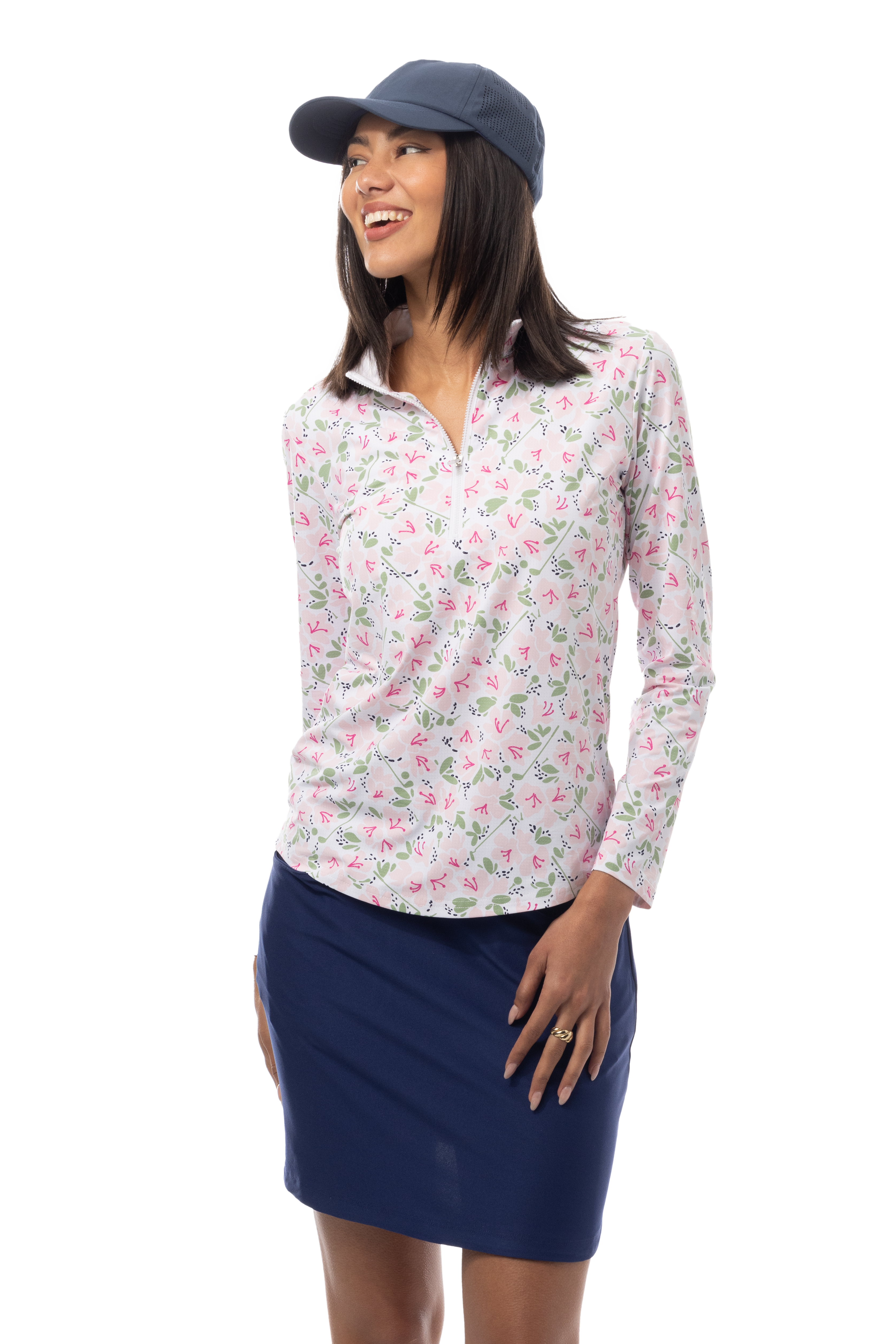 SANSOLEIL COOL ULTRA-MESH ZIP MOCK. PUTTERCUP. PINK. 900653 - SanSoleil