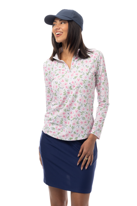SANSOLEIL COOL ULTRA-MESH ZIP MOCK. PUTTERCUP. PINK. 900653