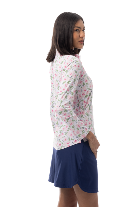 SANSOLEIL COOL ULTRA-MESH ZIP MOCK. PUTTERCUP. PINK. 900653