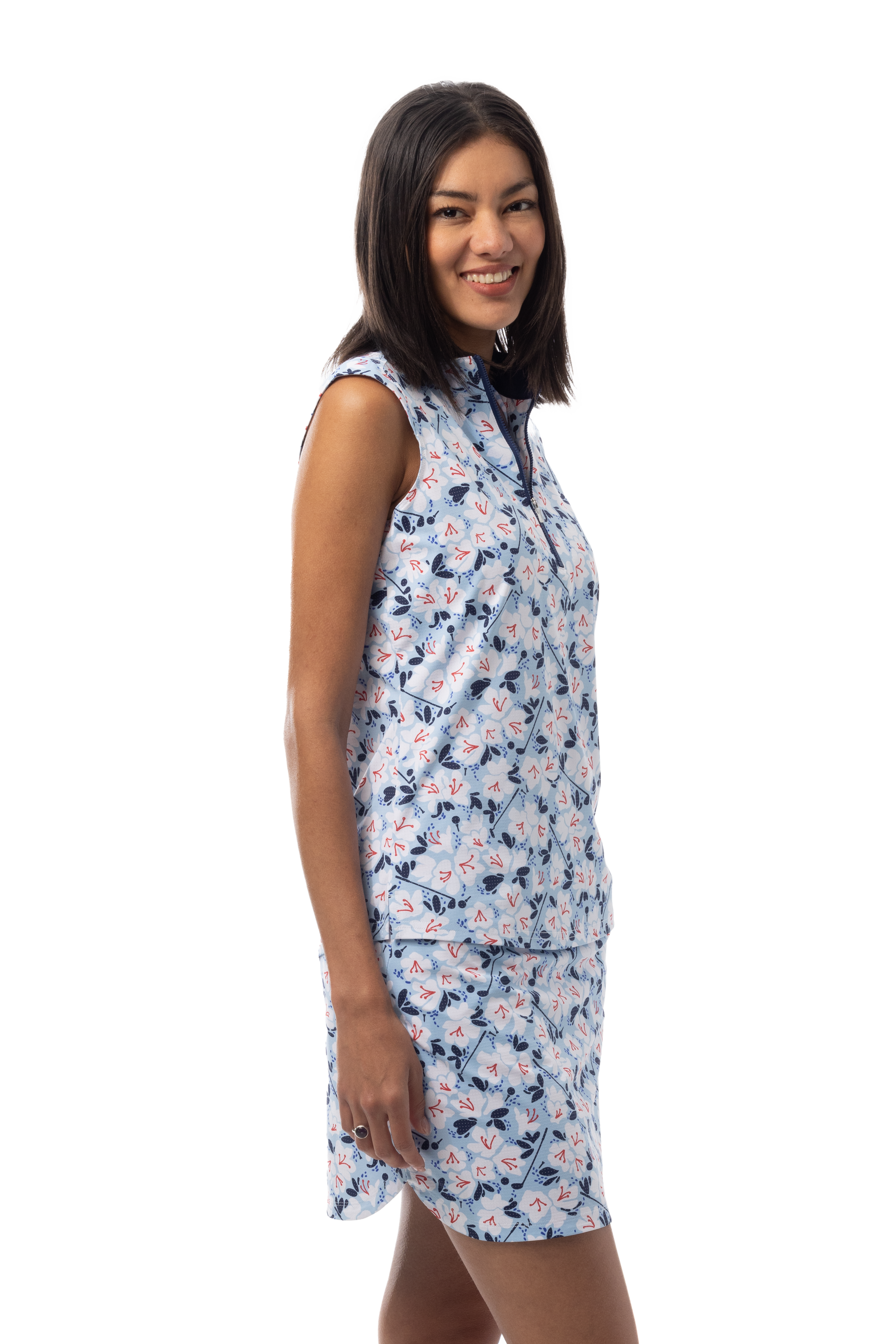 SANSOLEIL COOL ULTRA-MESH ZIP SLEEVELESS MOCK. PUTTERCUP. BLUE 900654 - SanSoleil