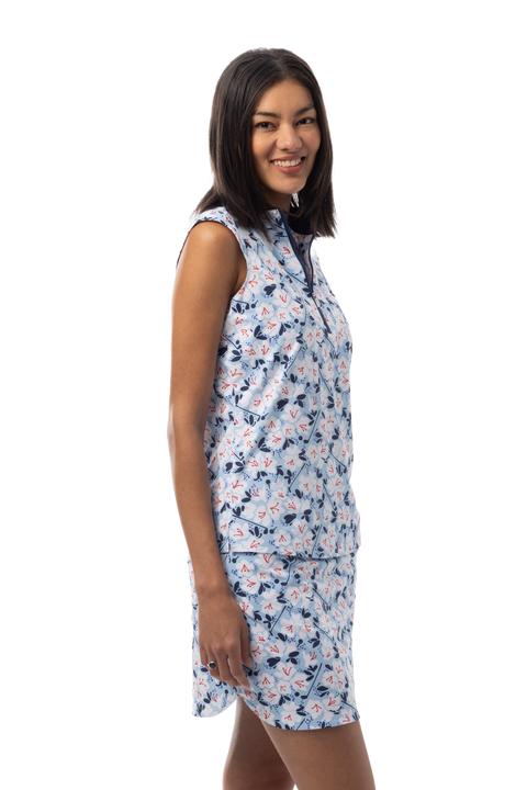 SANSOLEIL COOL ULTRA-MESH ZIP SLEEVELESS MOCK. PUTTERCUP. BLUE 900654