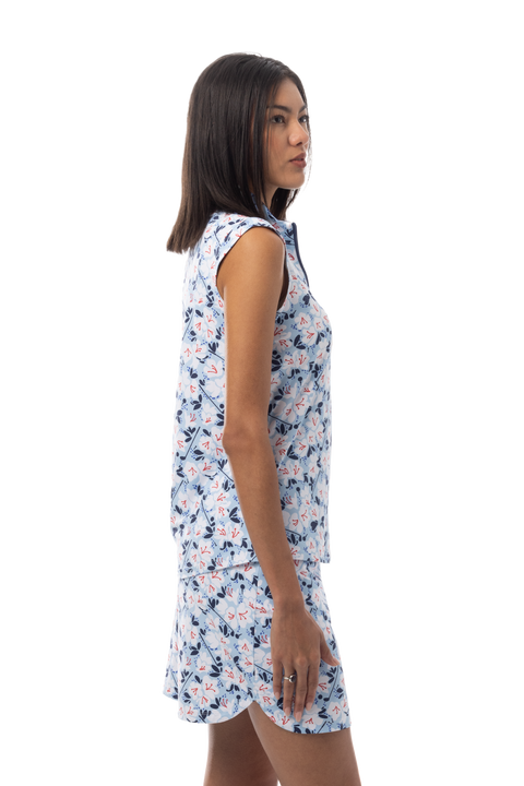 SANSOLEIL COOL ULTRA-MESH ZIP SLEEVELESS MOCK. PUTTERCUP. BLUE 900654