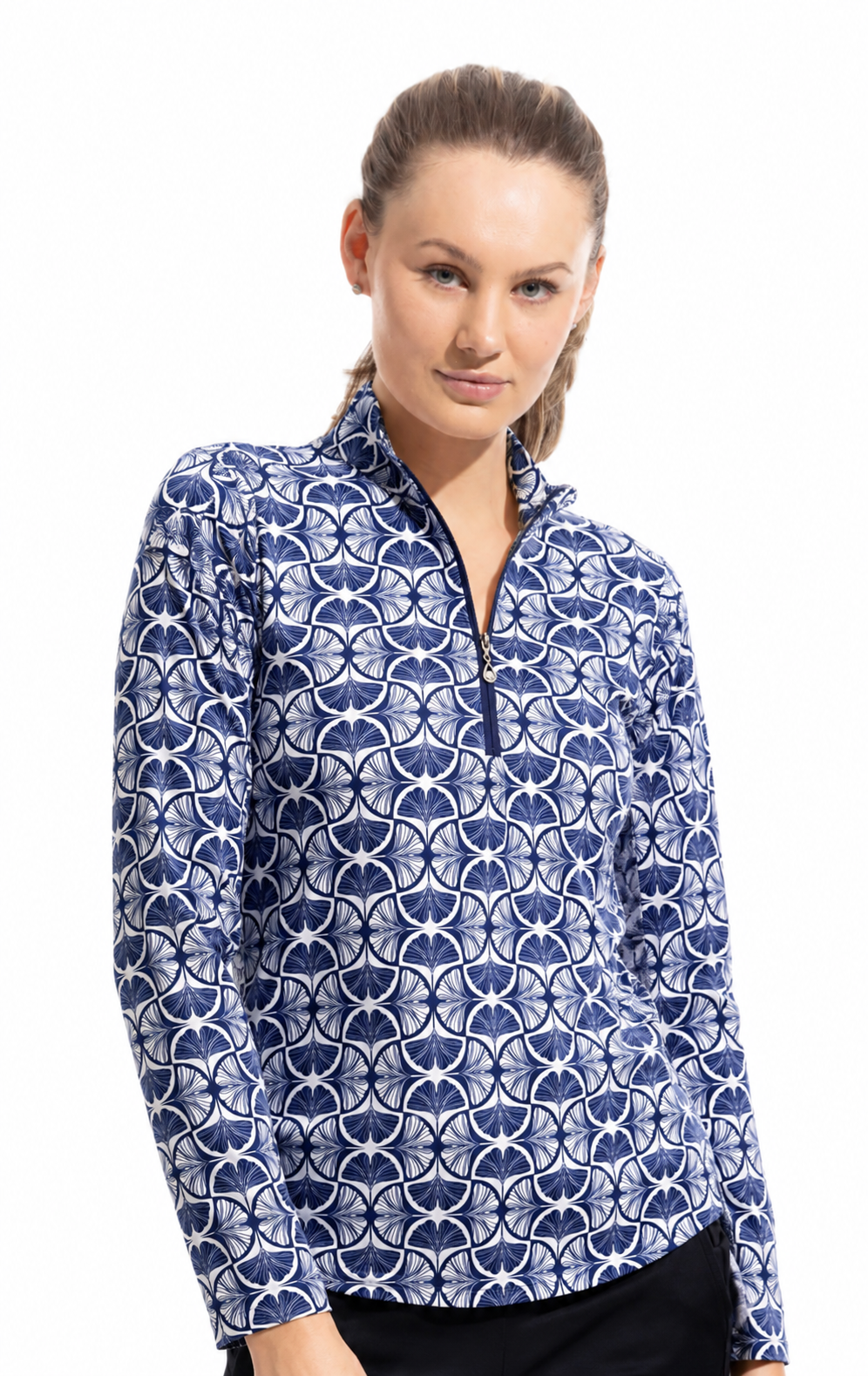 SOLCOOL 1/4 ZIP MOCK. GINGKO. NAVY. 900463 - SanSoleil