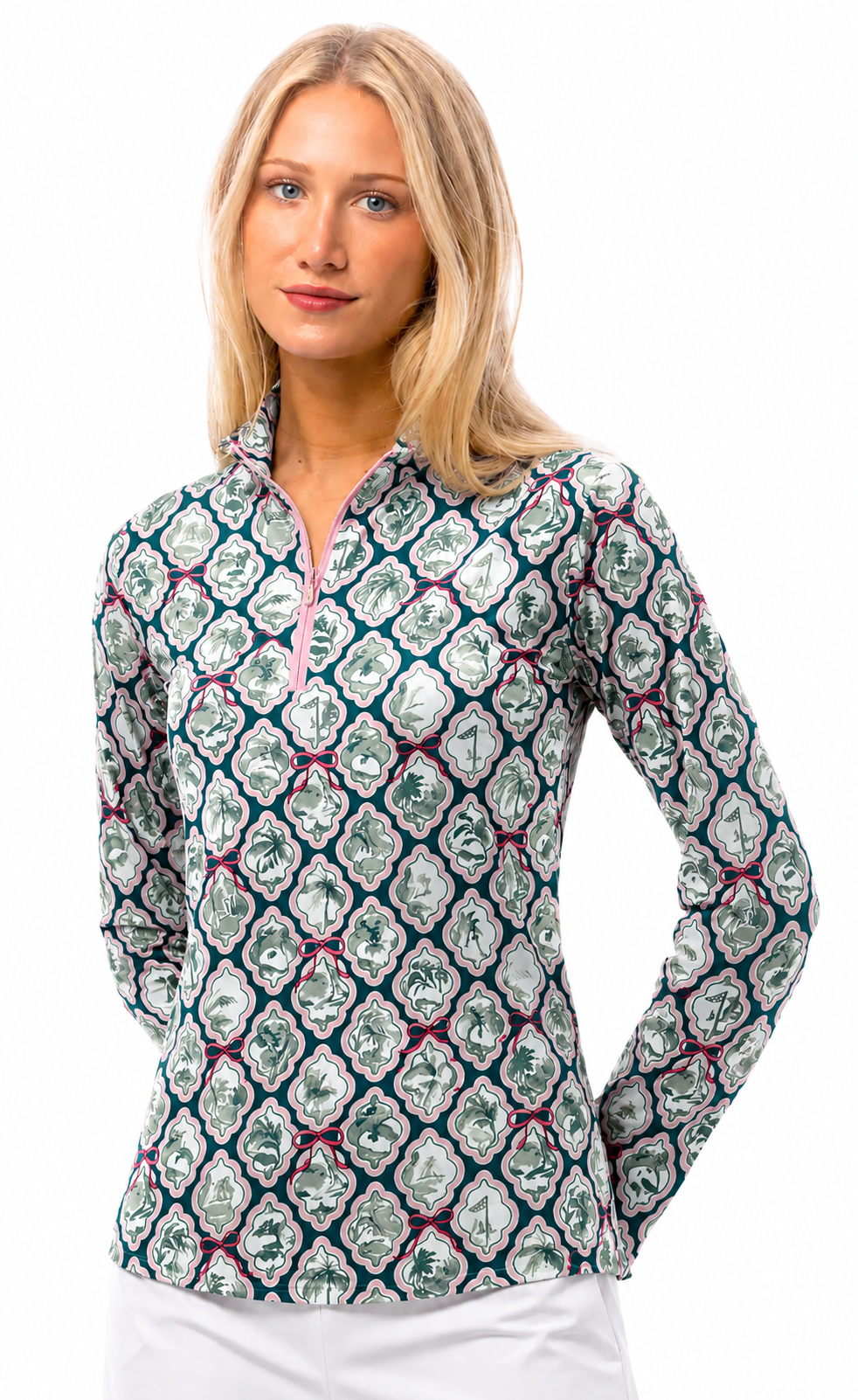 SOLCOOL 1/4 ZIP MOCK. TROPICAL TIDINGS. 900463 - SanSoleil