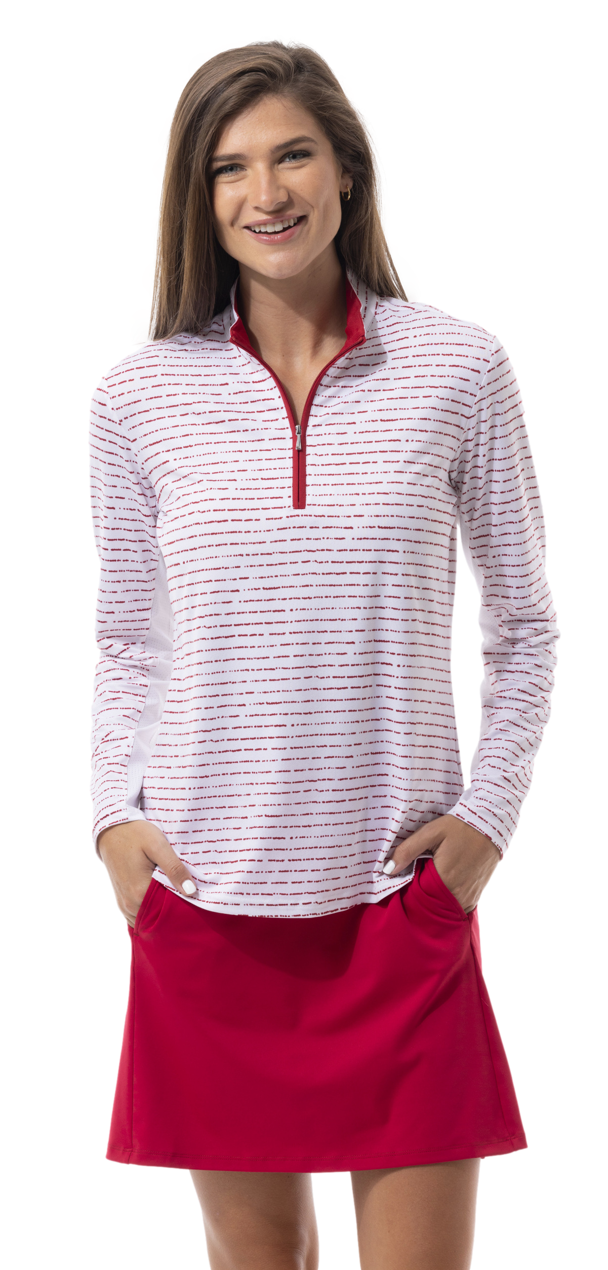Solshine Mock. Morse Code. White W/ Ruby Red Stripes. 900323