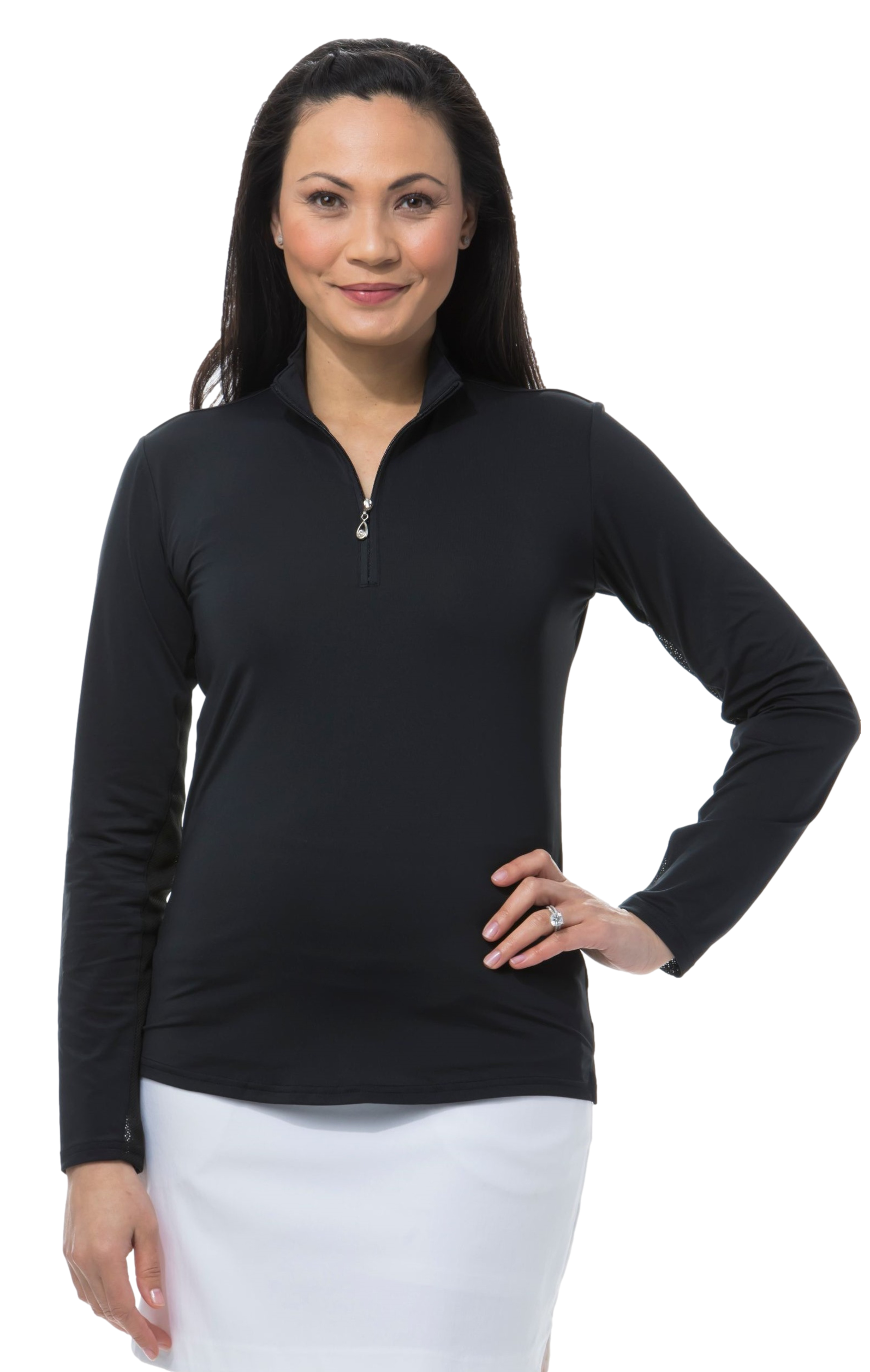 SUNGLOW ZIP MOCK. BLACK. 900434