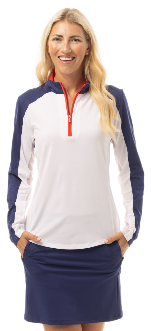 SUNGLOW COLOR BLOCK MOCK. RED-WHITE-NAVY BLUE. 900436