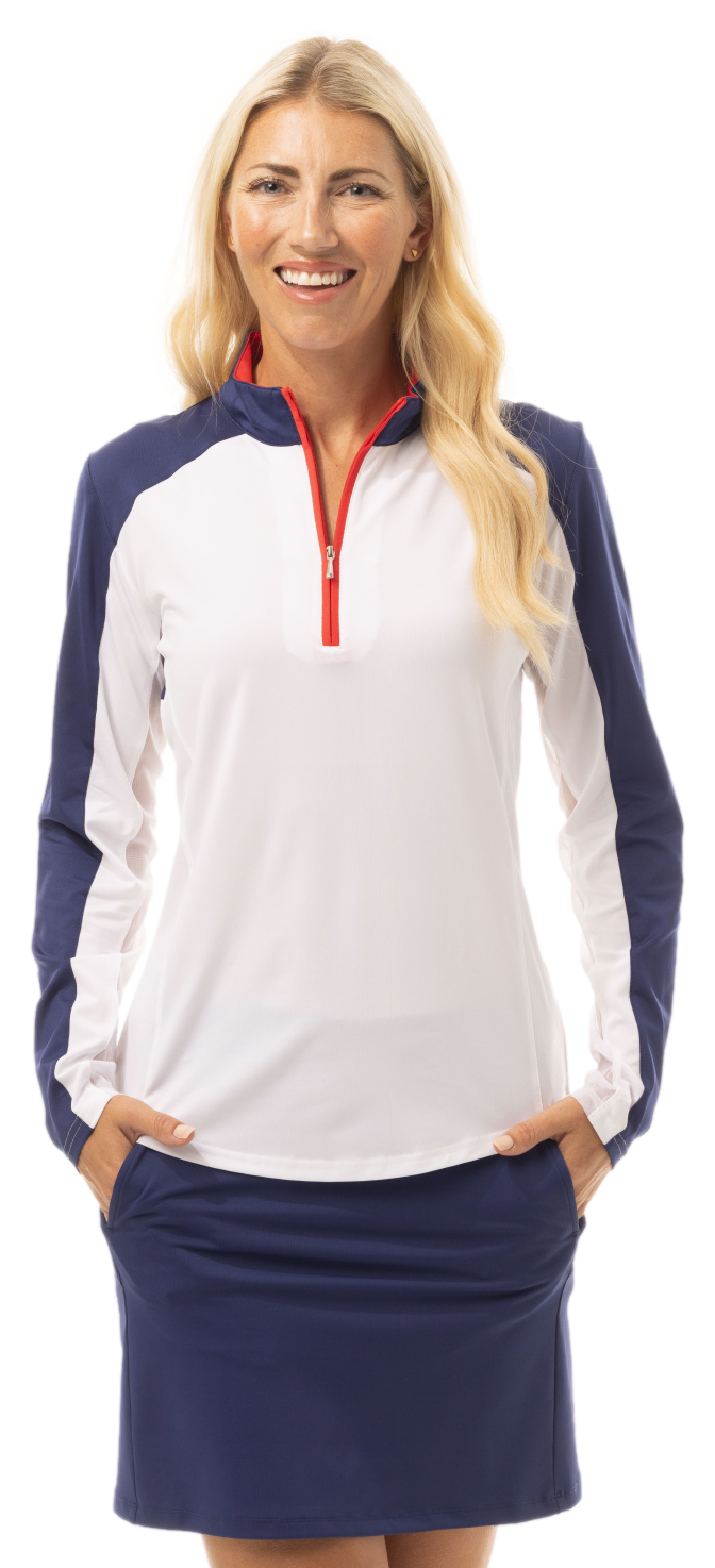 SUNGLOW COLOR BLOCK MOCK. RED-WHITE-NAVY BLUE. 900436