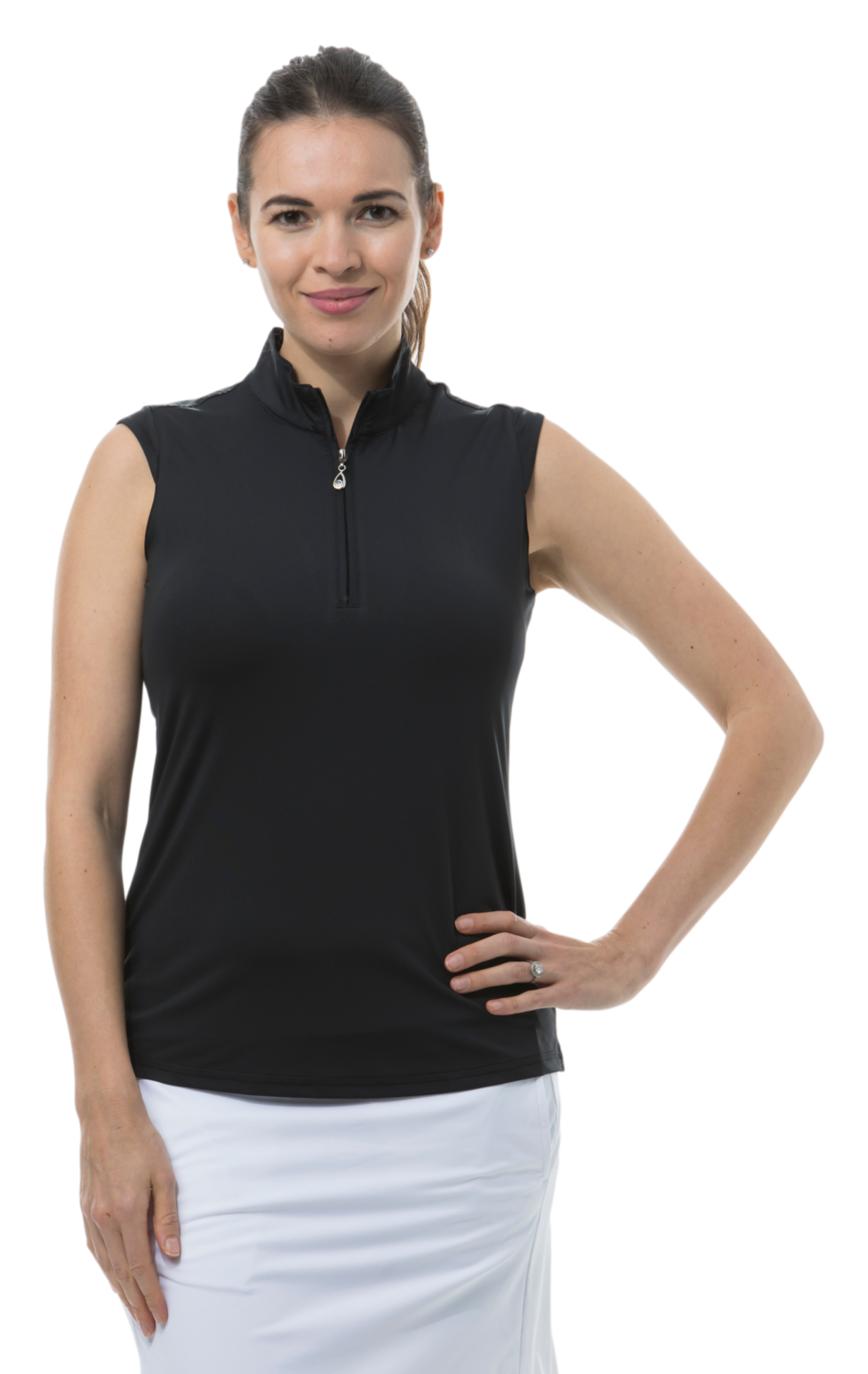 SUNGLOW SLEEVELESS MOCK - BLACK. 900439