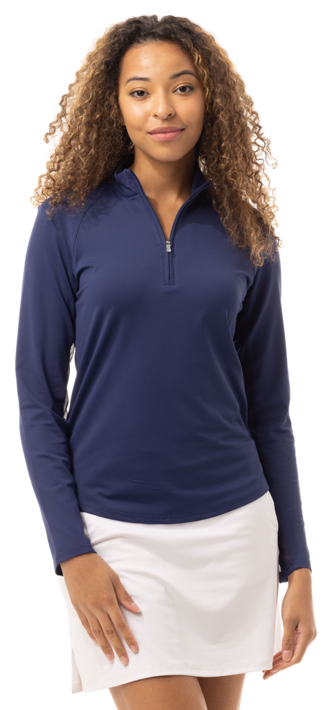 SOLTEK LUX LONG-SLEEVE SOLID MOCK. NAVY. 900622