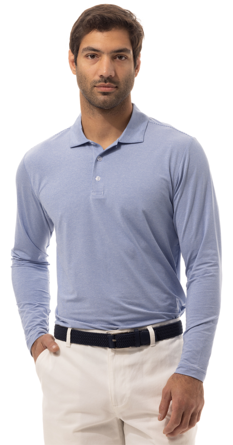 MEN'S SOLTEK ICE MINI-STRIPE POLO. MELANGE PACIFIC BLUE & WHITE - 900837MM
