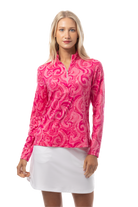 SANSOLEIL FOIL PRINT 1/4 ZIP MOCK. WHIRLWIND. PINK. 900320 - SanSoleil