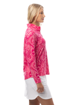 SANSOLEIL FOIL PRINT 1/4 ZIP MOCK. WHIRLWIND. PINK. 900320 - SanSoleil