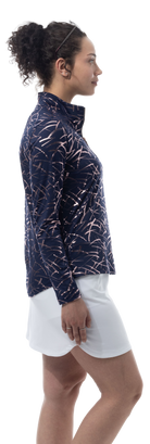 SOLSHINE PRINT 1/4 ZIP MOCK. HALLEY. NAVY ROSE GOLD. 900320 - SanSoleil