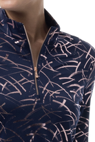 SOLSHINE PRINT 1/4 ZIP MOCK. HALLEY. NAVY ROSE GOLD. 900320 - SanSoleil