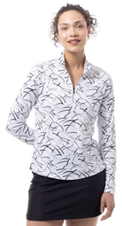 SOLSHINE PRINT 1/4 ZIP MOCK. HALLEY. WHITE BLACK. 900320 - SanSoleil