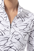 SOLSHINE PRINT 1/4 ZIP MOCK. HALLEY. WHITE BLACK. 900320 - SanSoleil