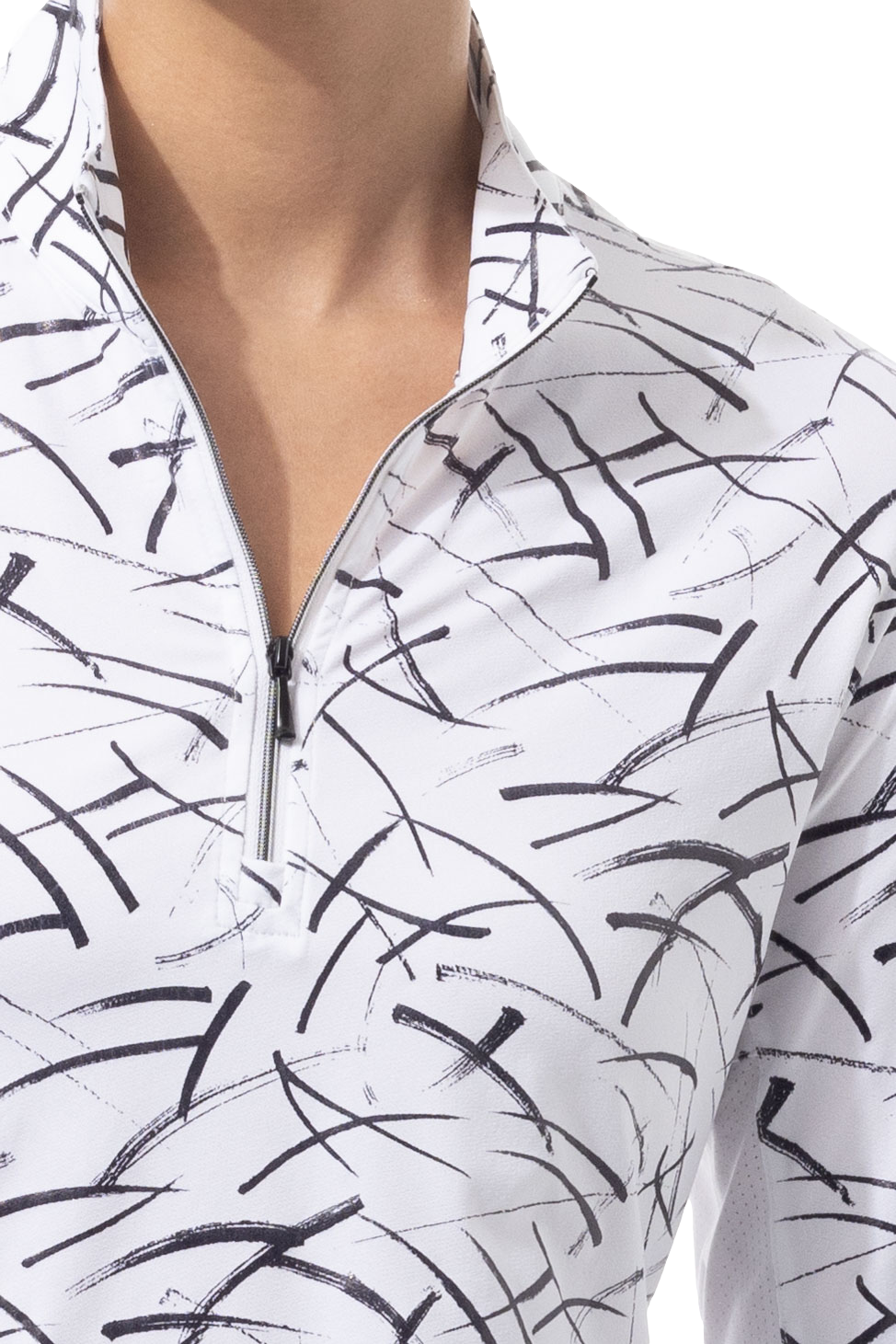 SOLSHINE PRINT 1/4 ZIP MOCK. HALLEY. WHITE BLACK. 900320 - SanSoleil