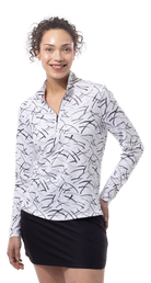 SOLSHINE PRINT 1/4 ZIP MOCK. HALLEY. WHITE BLACK. 900320 - SanSoleil