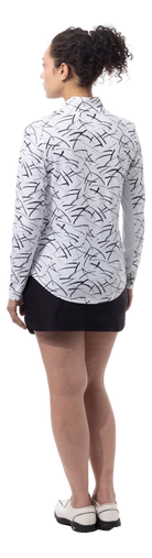 SOLSHINE PRINT 1/4 ZIP MOCK. HALLEY. WHITE BLACK. 900320 - SanSoleil