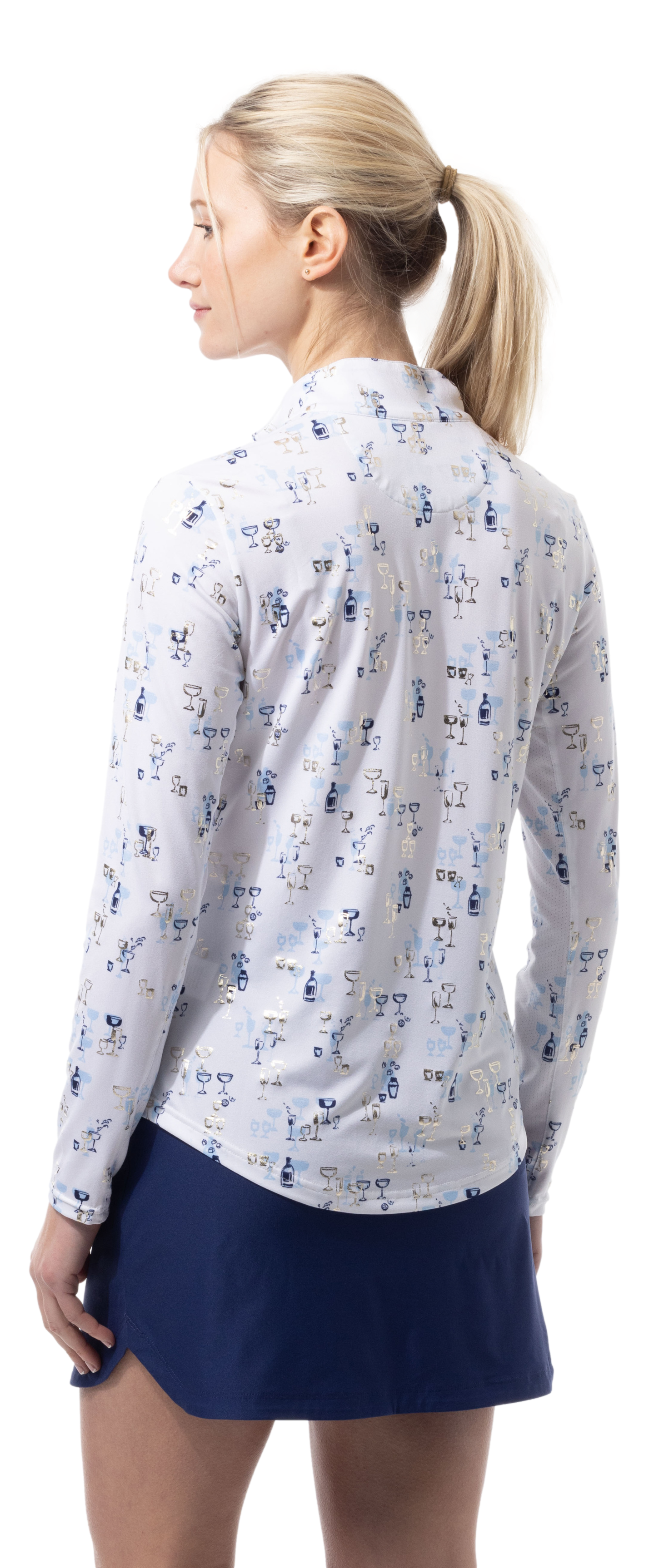 SOLSHINE PRINT 1/4 ZIP MOCK. SHAKEITOFF. NAVY GOLD. 900320 - SanSoleil