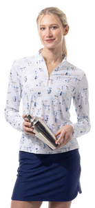 SOLSHINE PRINT 1/4 ZIP MOCK. SHAKEITOFF. NAVY GOLD. 900320 - SanSoleil