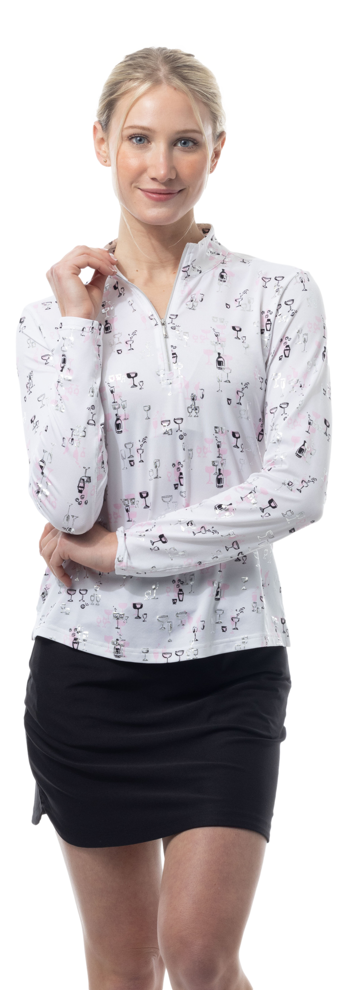 SOLSHINE PRINT 1/4 ZIP MOCK. SHAKEITOFF. PINK SILVER. 900320 - SanSoleil