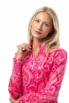 SANSOLEIL FOIL PRINT 1/4 ZIP MOCK. WHIRLWIND. PINK. 900320 - SanSoleil