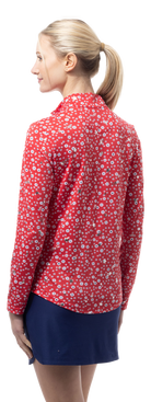 SOLSHINE PRINT 1/4 ZIP MOCK. STAR STRUCK. RED SILVER . 900320 - SanSoleil