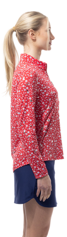 SOLSHINE PRINT 1/4 ZIP MOCK. STAR STRUCK. RED SILVER . 900320 - SanSoleil