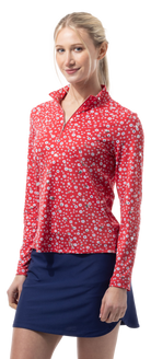 SOLSHINE PRINT 1/4 ZIP MOCK. STAR STRUCK. RED SILVER . 900320 - SanSoleil