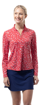 SOLSHINE PRINT 1/4 ZIP MOCK. STAR STRUCK. RED SILVER . 900320 - SanSoleil