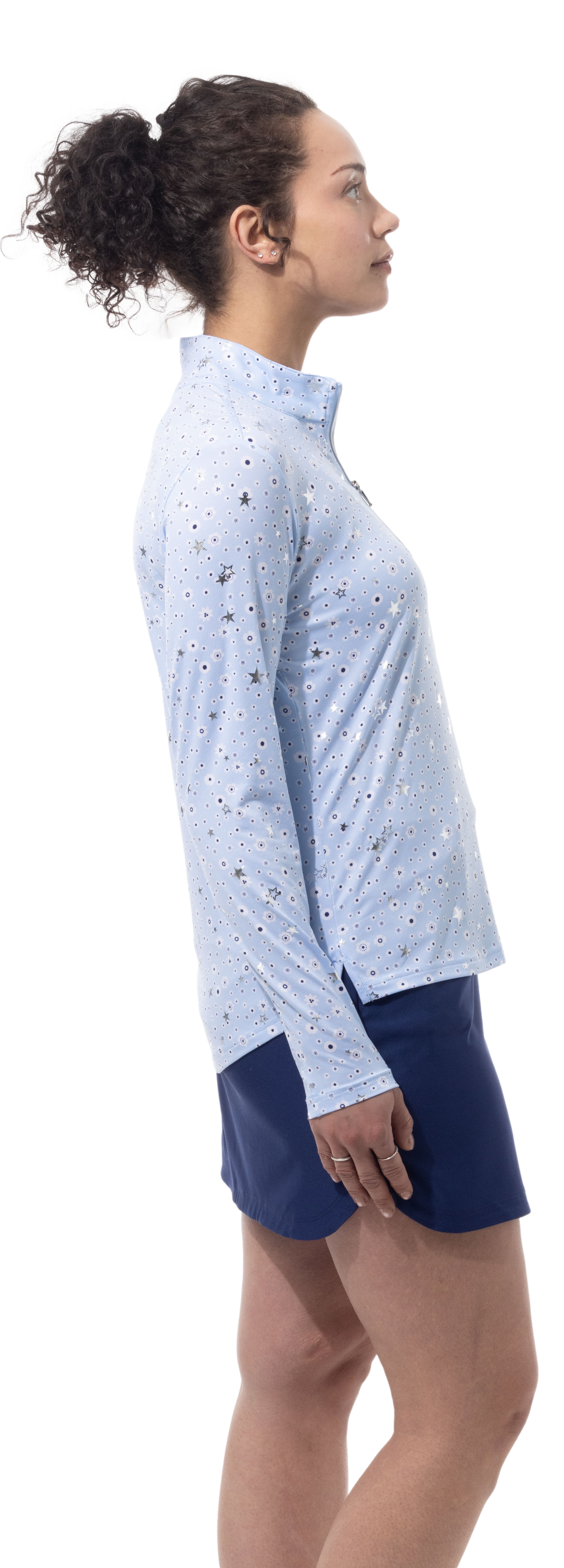 SOLSHINE PRINT 1/4 ZIP MOCK. STAR STRUCK. ARTIC SILVER. 900320 - SanSoleil