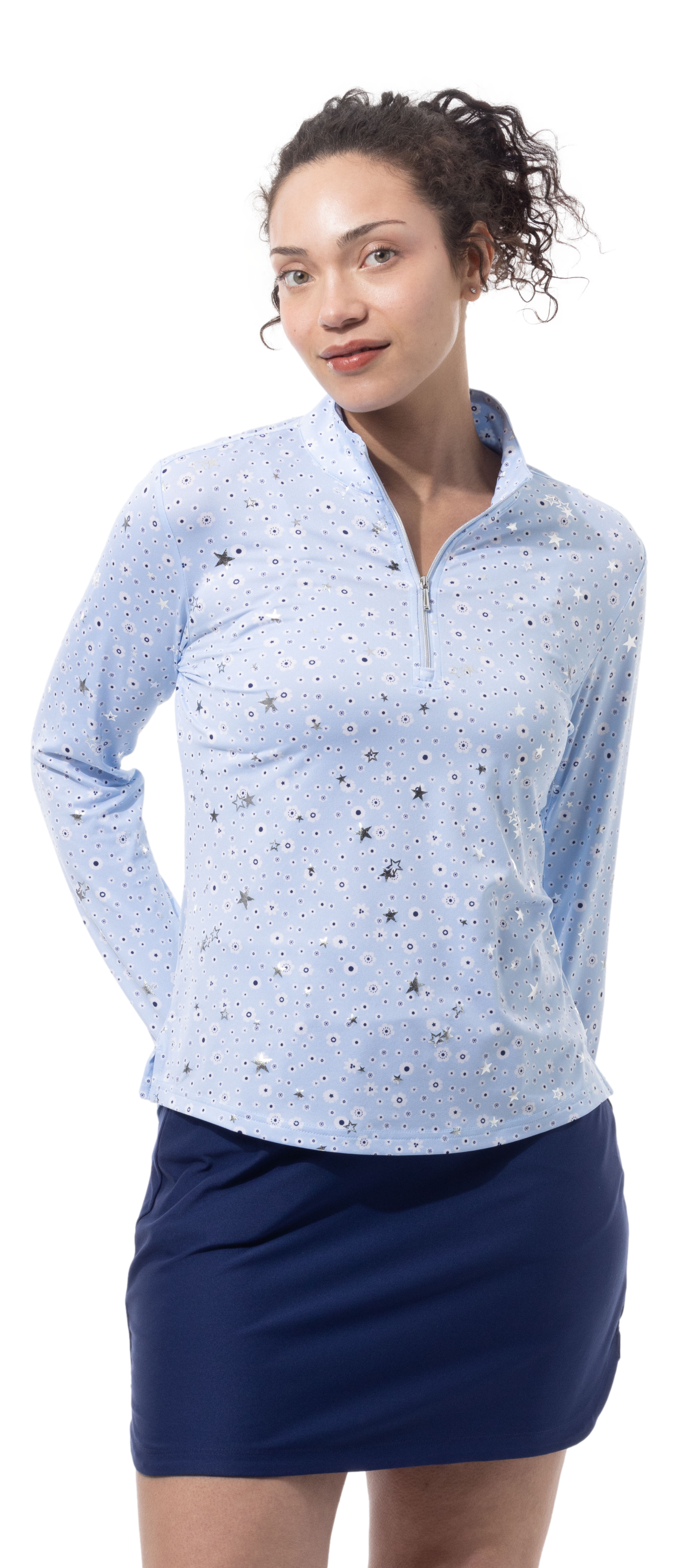 SOLSHINE PRINT 1/4 ZIP MOCK. STAR STRUCK. ARTIC SILVER. 900320 - SanSoleil