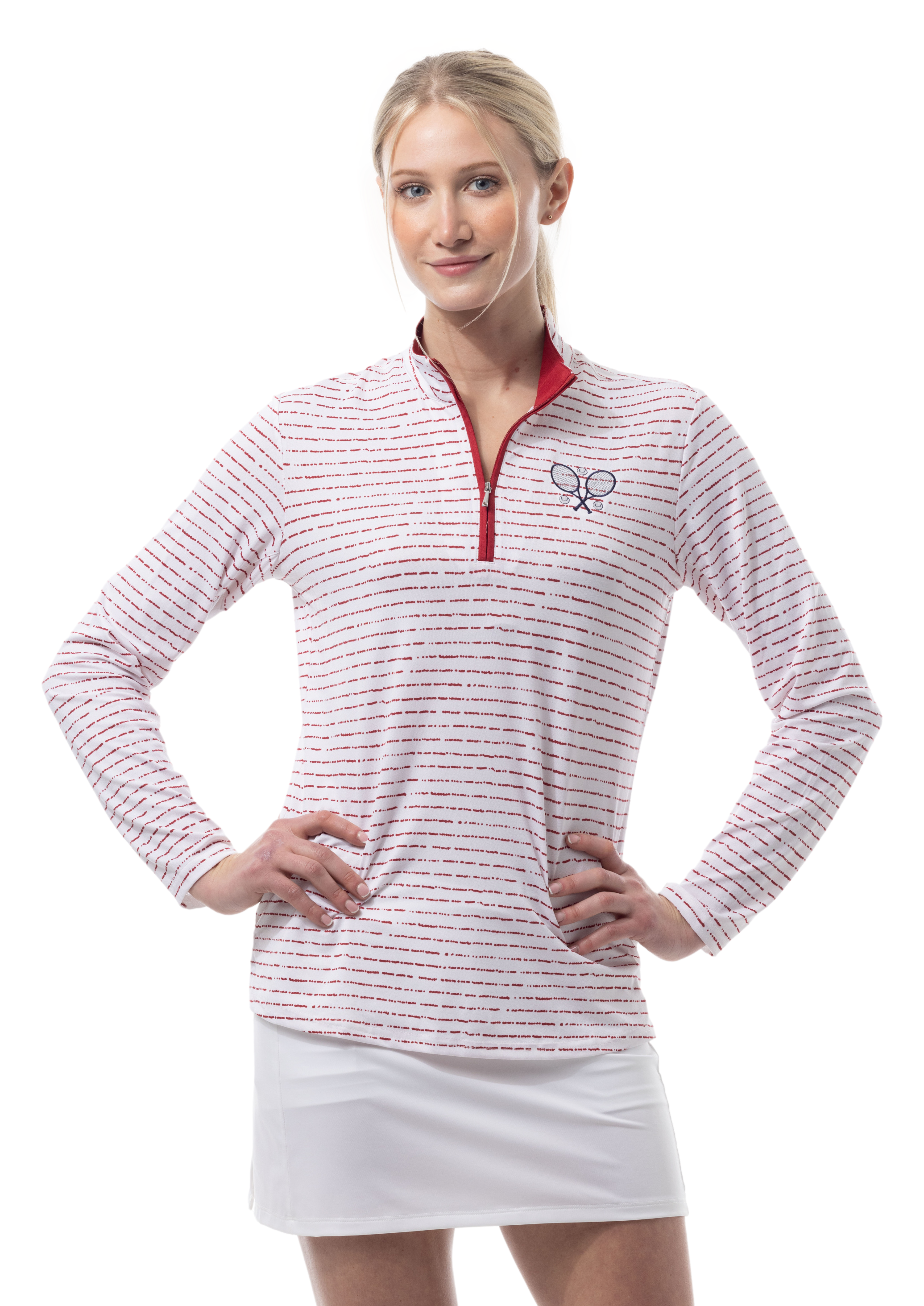 Solshine Mock. Morse Code. Tennis EMB. Ruby Red Stripes. 900323 - SanSoleil